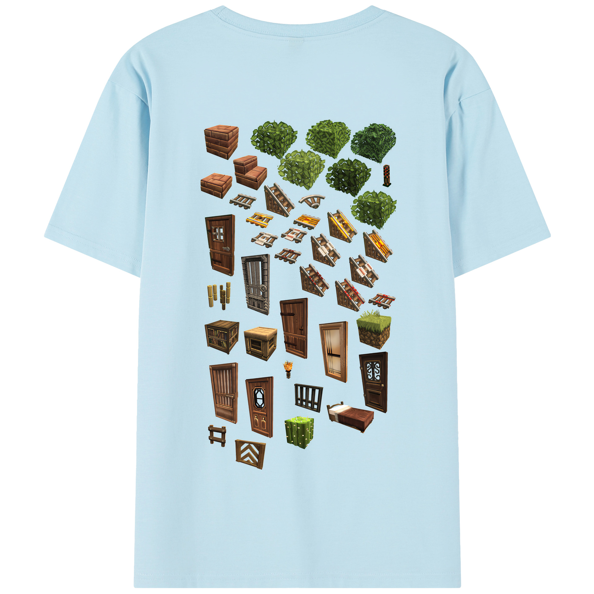 （画像用） マインクラフト ブロックの世界 Minecraft MC Block world 綿100％半袖Tシャツ（背面プリント）